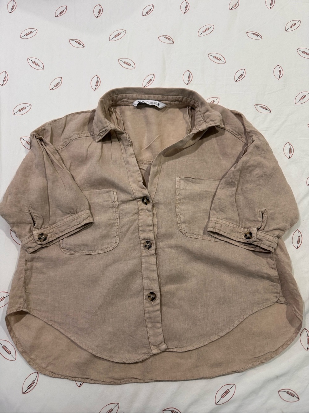 Zara Beige Drawstring Linen Shirt
